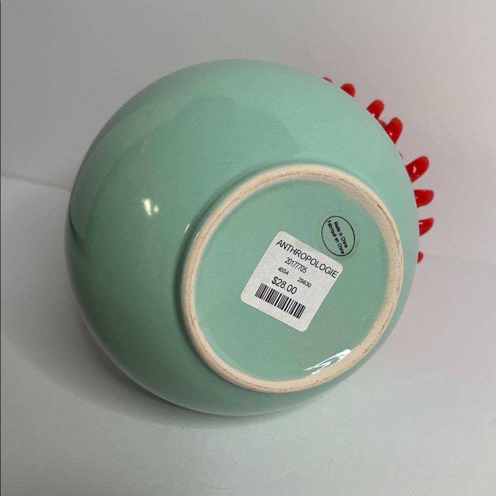 Anthropologie 3D Applied Chrysanthemum Vase Light Blue & Coral (approx 9.25โ) - Picture 8 of 16